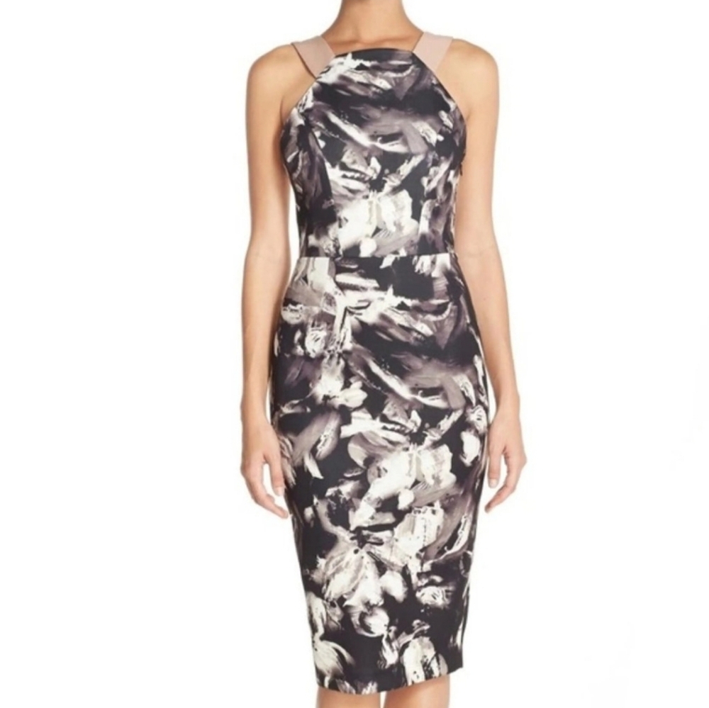 ELLIATT Louvre Print Neoprene Mini Dress Black/beige Size XS‎